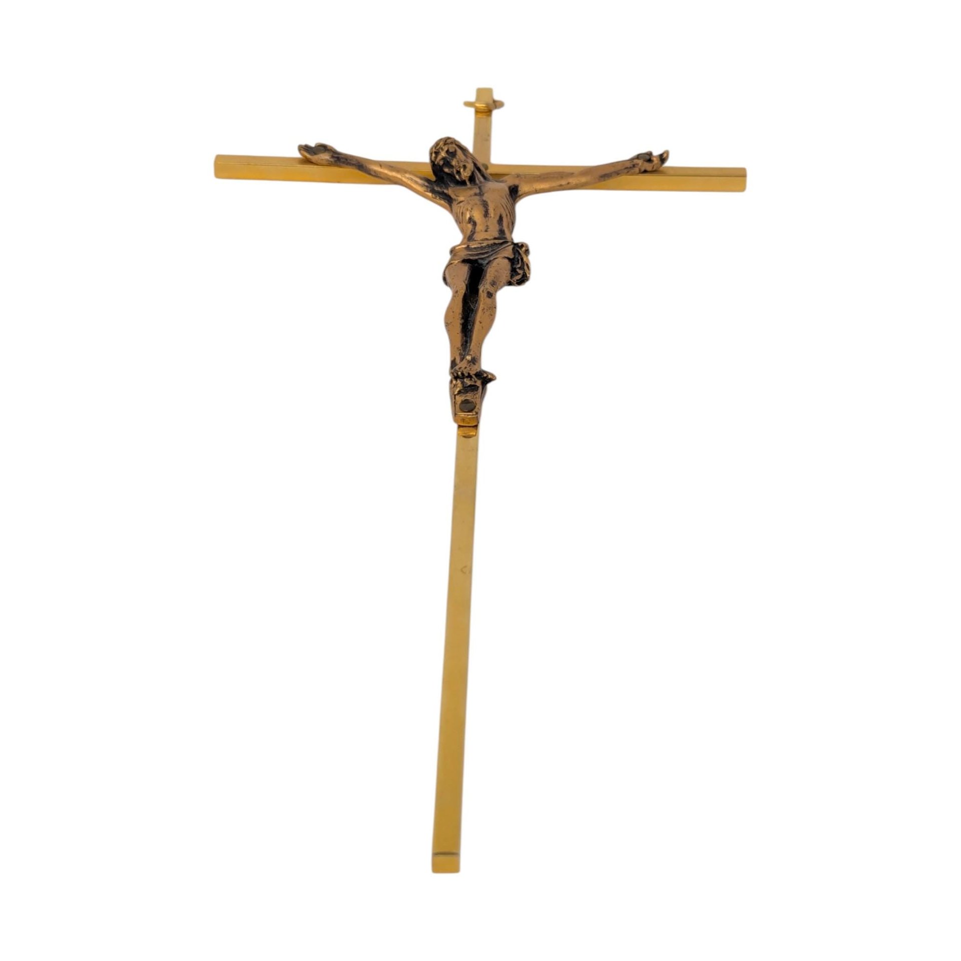 Vintage 10-Inch Gold Tone Metal Wall Crucifix INRI