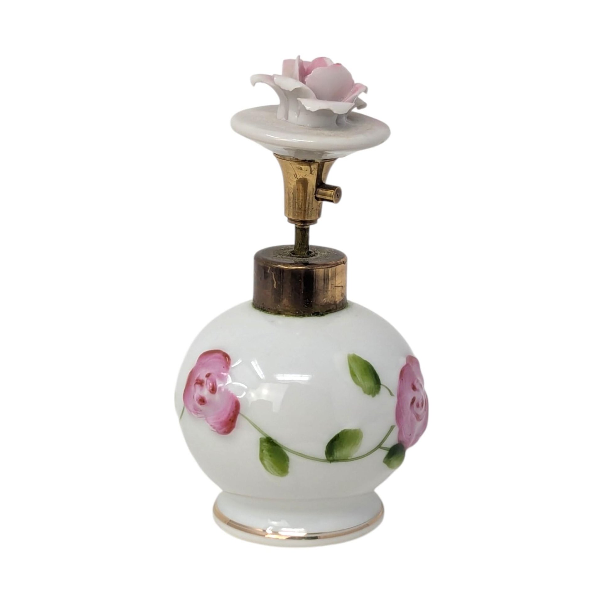 Vintage I. W. Hand Painted Bone China Perfume Bottle Embossed Pink Rose