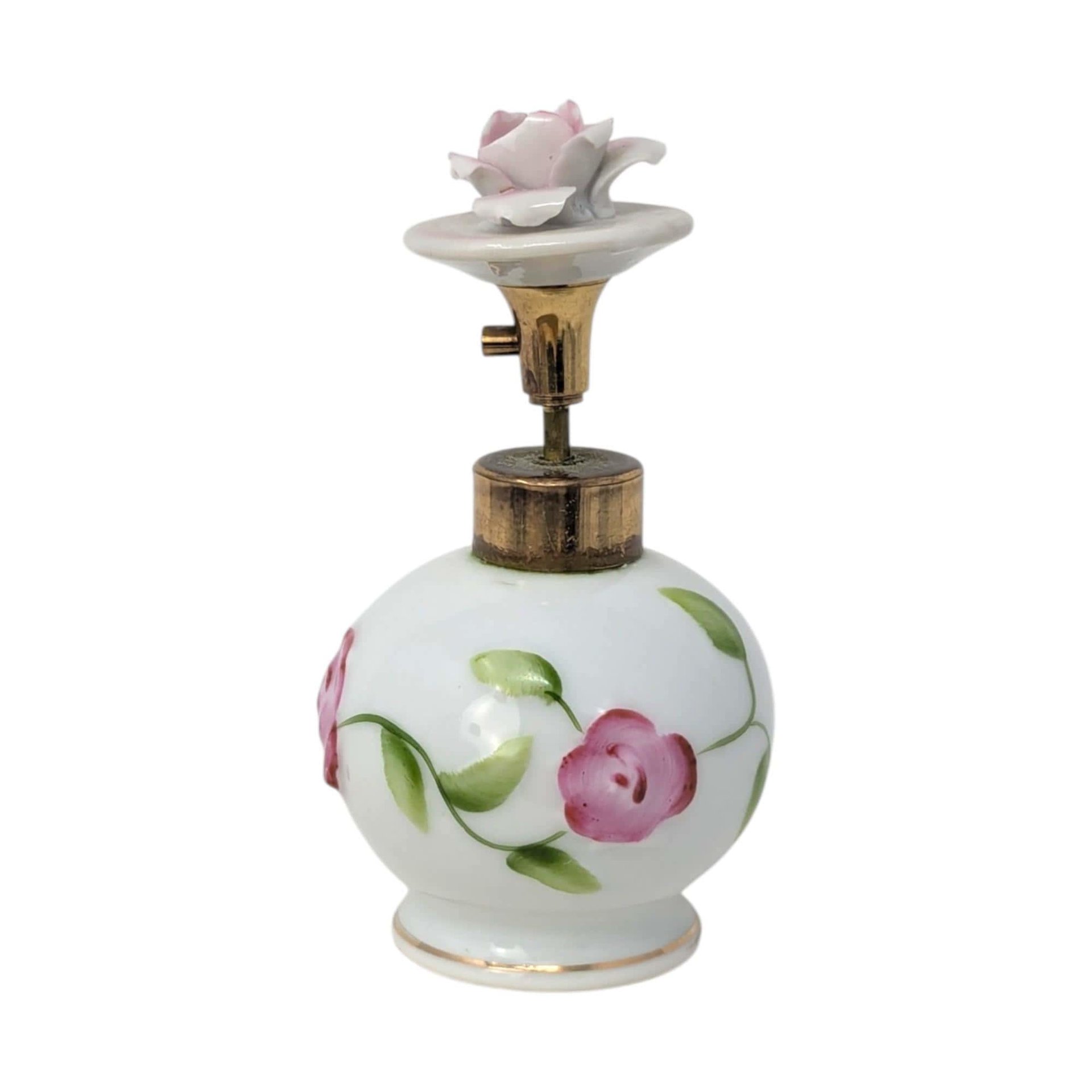 Vintage I. W. Hand Painted Bone China Perfume Bottle Embossed Pink Rose