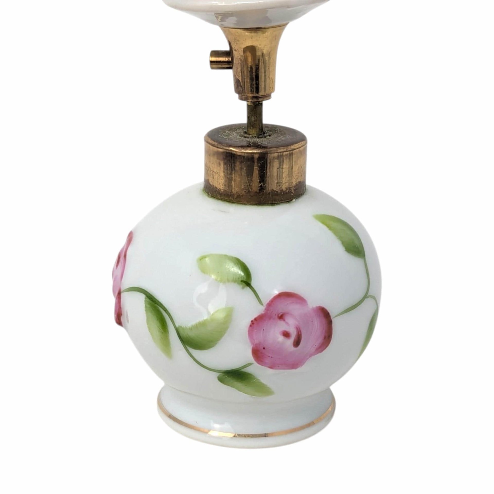 Vintage I. W. Hand Painted Bone China Perfume Bottle Embossed Pink Rose