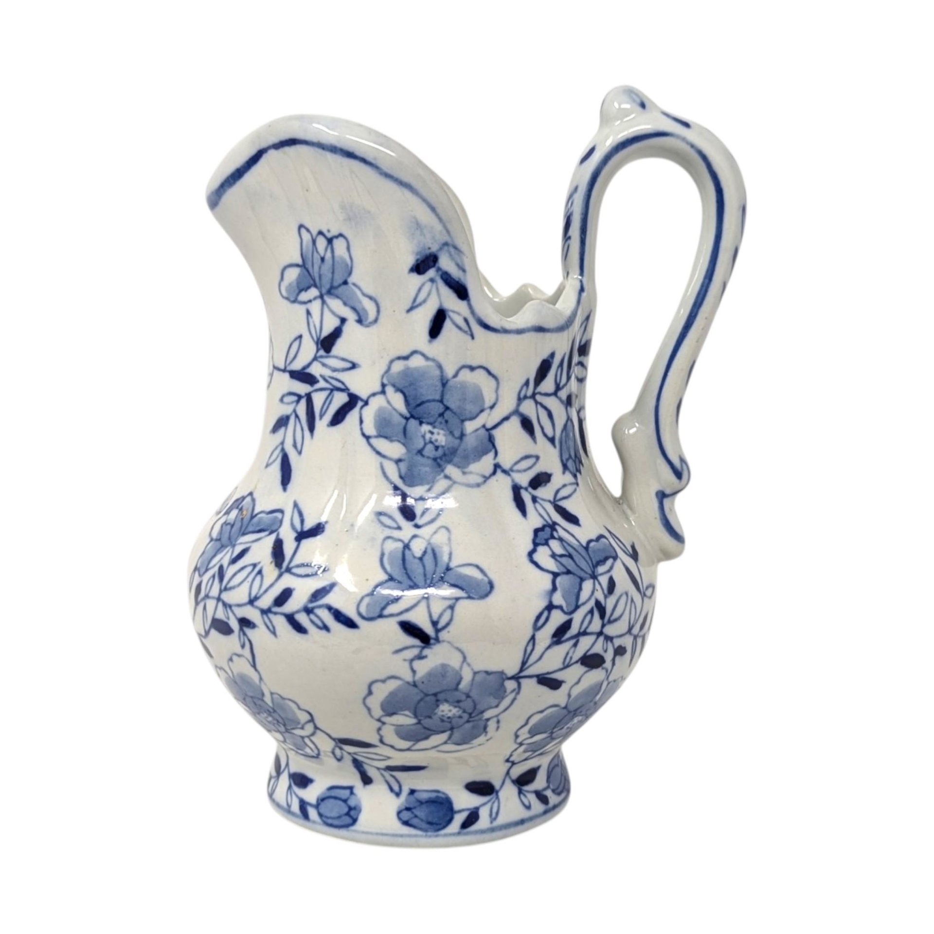 Vintage Andrea by Sadek Hand Painted Blue and White Floral Ceramic Pitcher