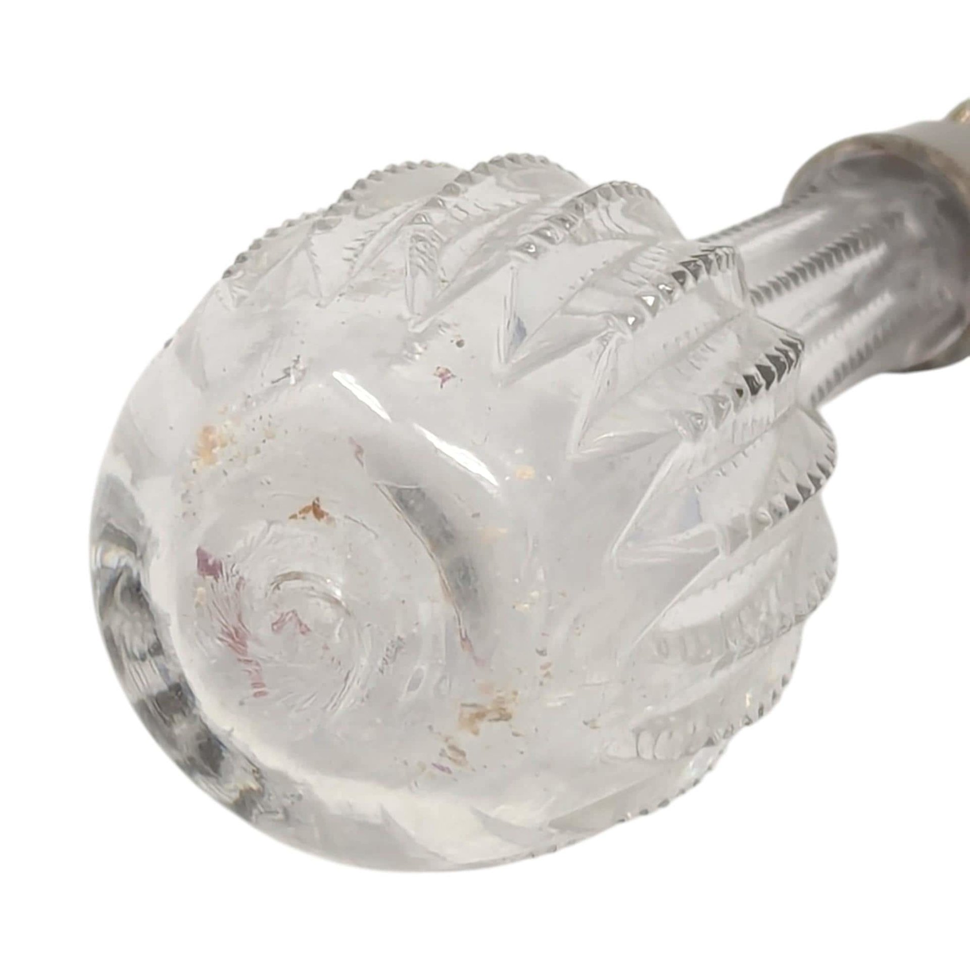 Antique Ribbed Glass Perfume Bottle with Floral Silver Tone Cap