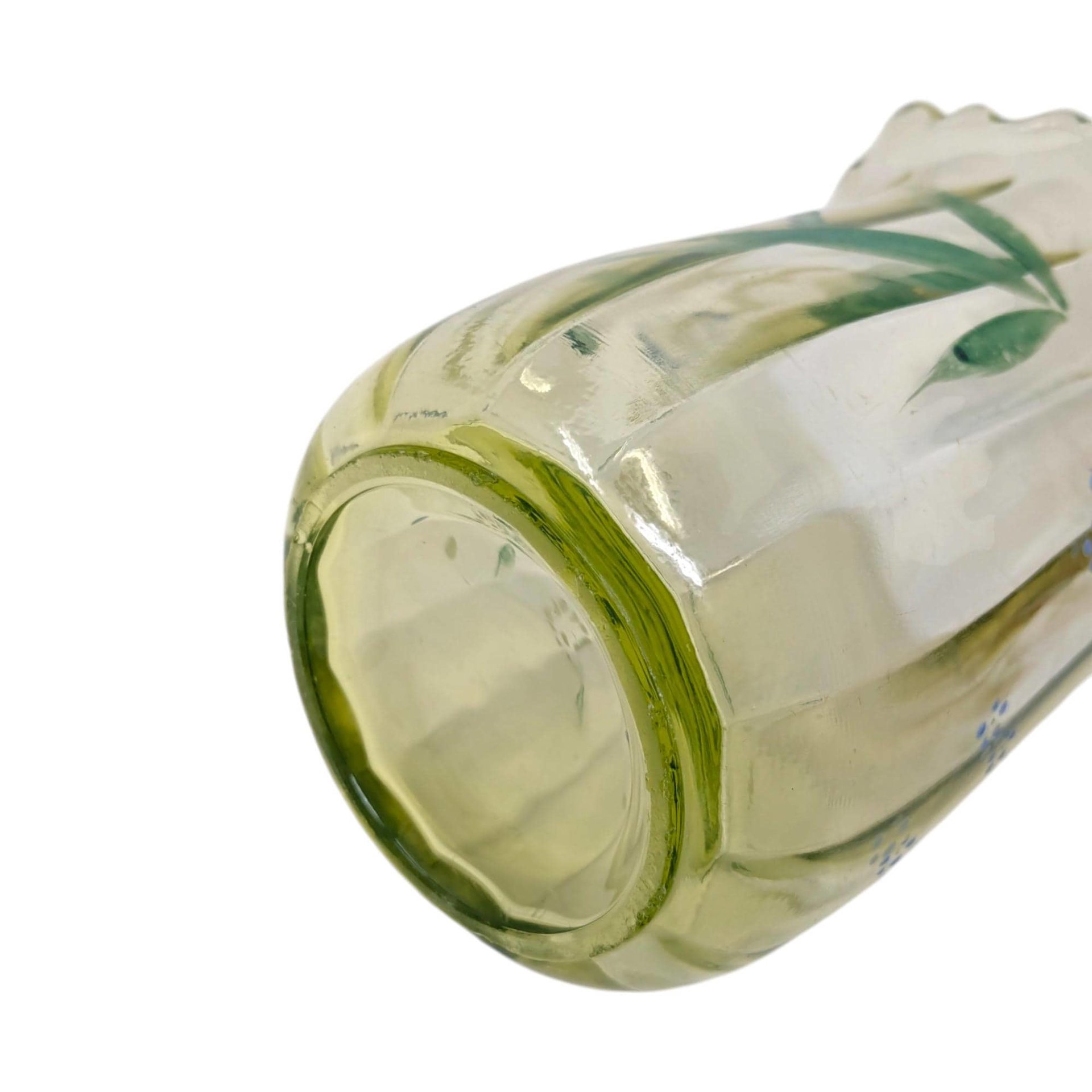 Antique Beaumont Glass Hand Painted Green Uranium Glass Vase