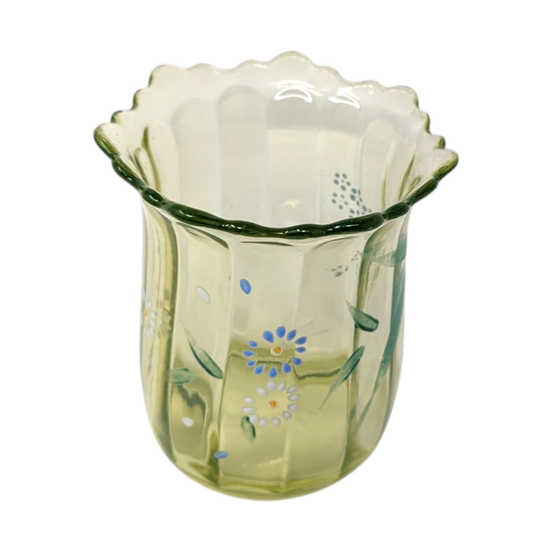 Antique Beaumont Glass Hand Painted Green Uranium Glass Vase