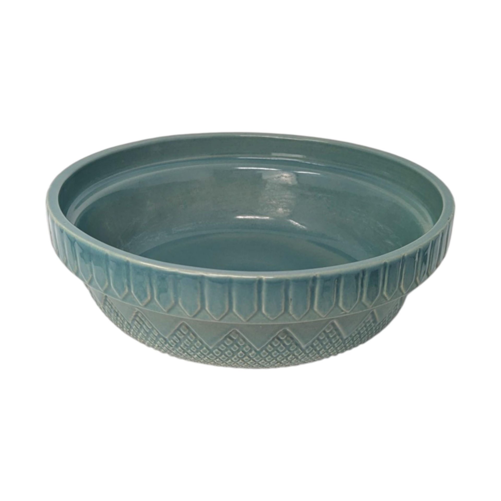 1990s Coche Stoneware Bowl Portugal – Teal Embossed Serving Dish