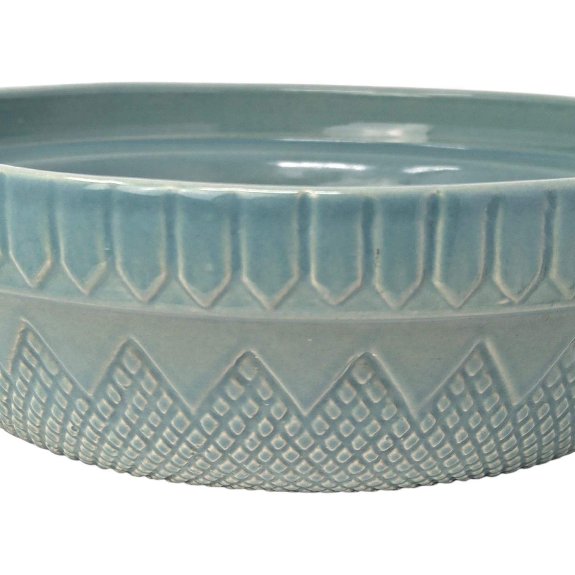 1990s Coche Stoneware Bowl Portugal – Teal Embossed Serving Dish