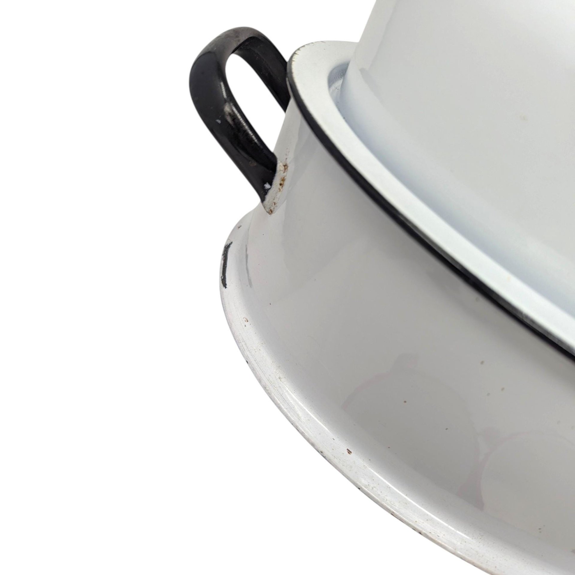 Vintage White Enamel Roaster Pan and Cups