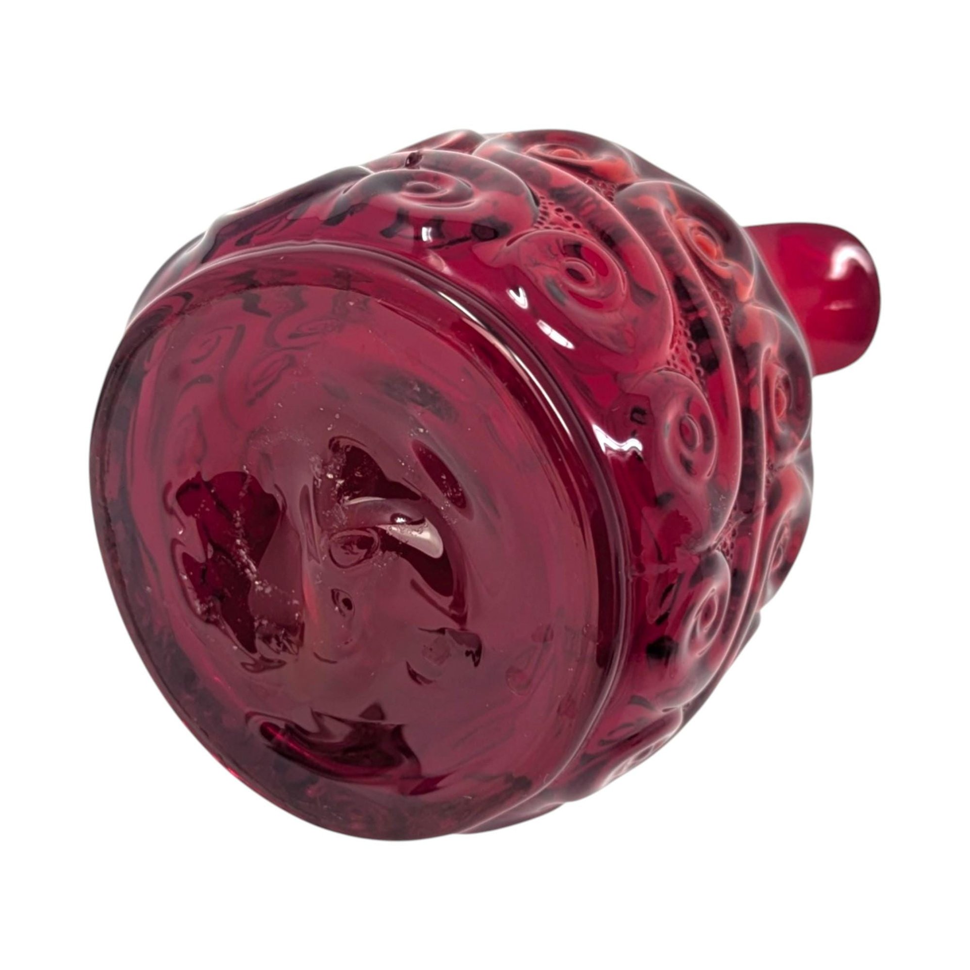 1960s Fenton Ruby Red Glass Cruet – Mid-century Scroll Pattern Crystal Stopper Decanter