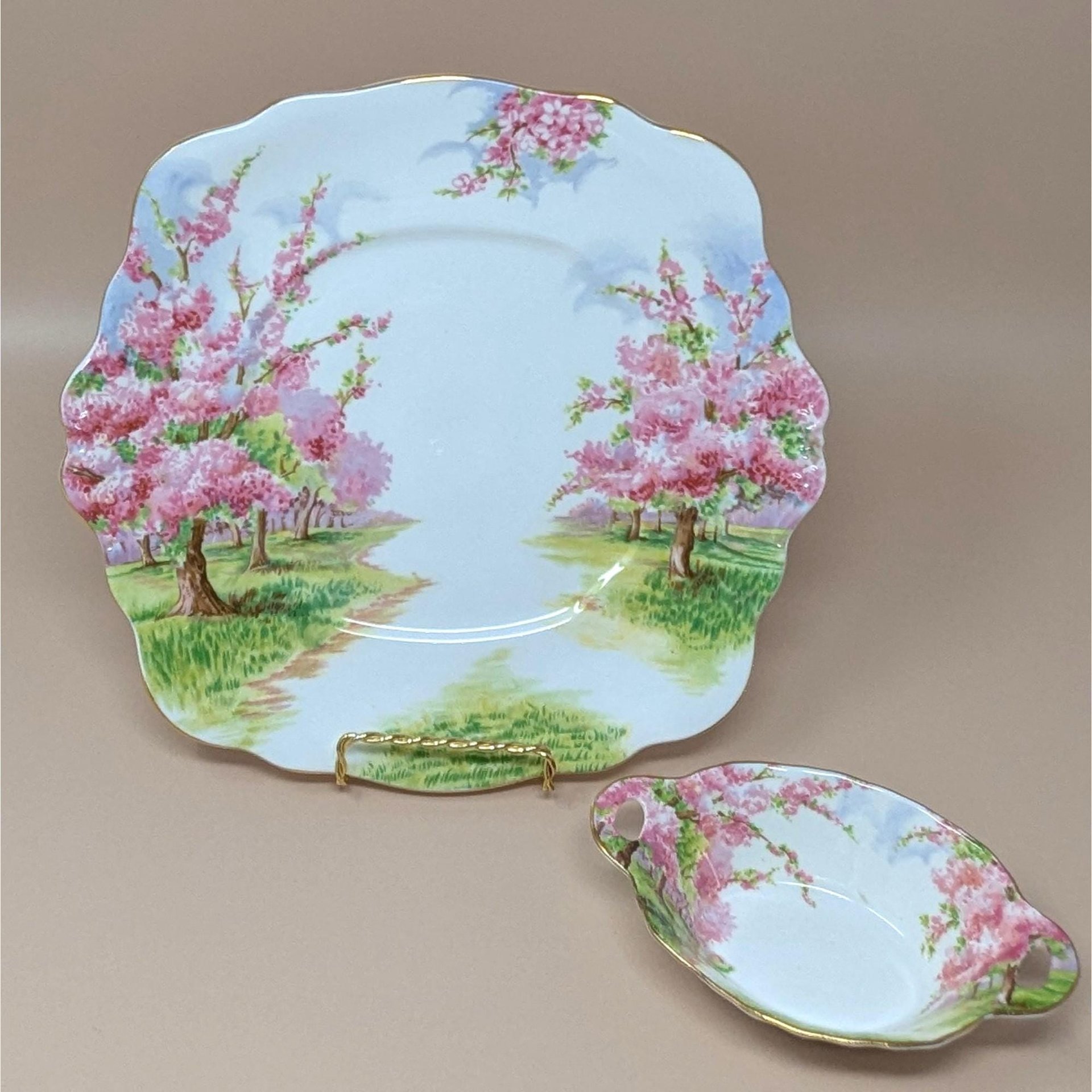 Royal Albert "Blossom Time" Serving Set – Handled Cake Plate & Sweet Meat Dish