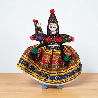 Vintage Folk Art Woman with Baby Doll, Handmade Wooden Doll, Rustic Decor, Nursery Decor, 9.25 Inches Tall
