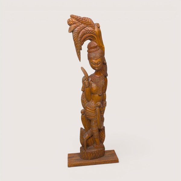 1970s Ornate Hand Carved Wood Balinese Woman Statue