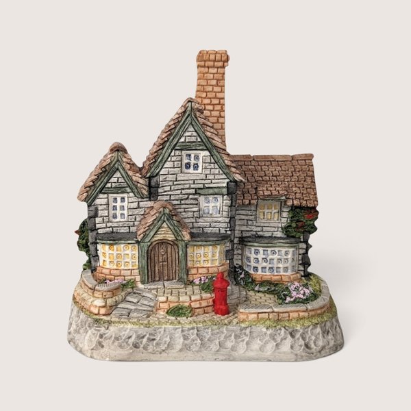 Signed David Winter miniature cottage sculpture of The Post Office featuring classic masonry and red post box.