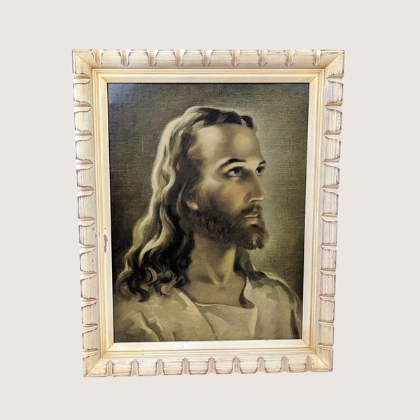 1960s Warner Sallman Head of Christ Framed Lithograph Print