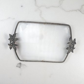 Vintage Pewter Serving Tray with Bumpy Plexiglass Center, 15x9 Inch Decorative Tray, Unique Serving Platter, Gift for Hostess