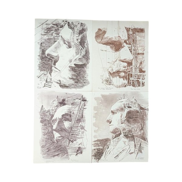 Vintage Rose Mary Goodson Mount Rushmore Sepia Art Print Set