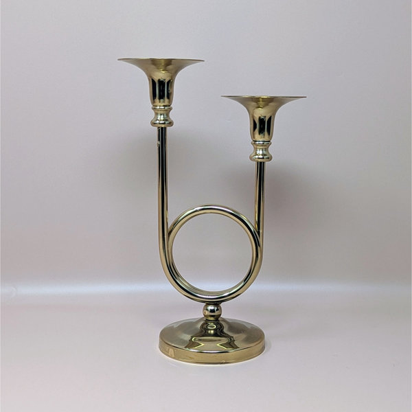 1980s Gold Horn Taper Candle Holder