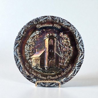1970 Fenton Glass Christmas Plate, The Little Brown Church in the Vale, Vintage Holiday Decor, Collectible Glass Plate, Winter Scene