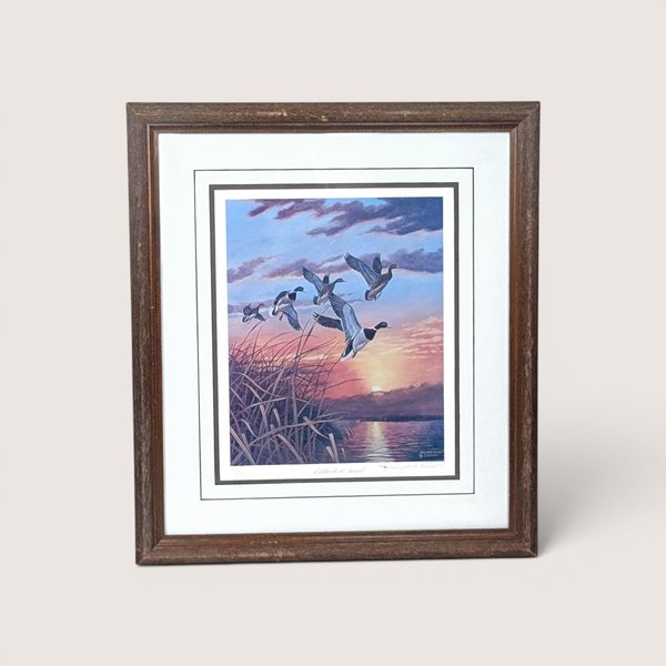 1980s Rhynard Klingbeil Mallards at Sunset Framed Signed Numbered Print