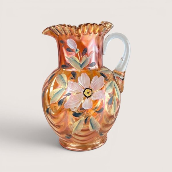 1970s Fenton Draped Marigold Carnival Glass Pitcher