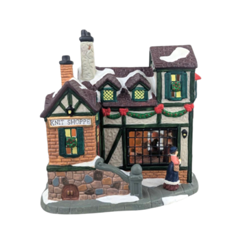 1999 Santa's Workshop Ball & Skein Knit Shoppe, Lighted Ceramic Christmas Village House, Holiday Decor