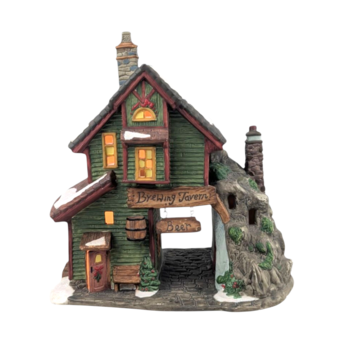 Vintage O'Well Holiday Time Brewing Tavern Lighted Christmas Village House, Ceramic Winter Pub Collectible, Seasonal Festive Decor