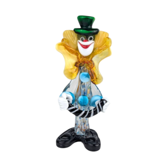 Vintage Handmade Art Glass Clown Figurine, 10 Inch Tall Colorful Jester Statue, Collectible Circus Themed Glass Decor Accent Gift