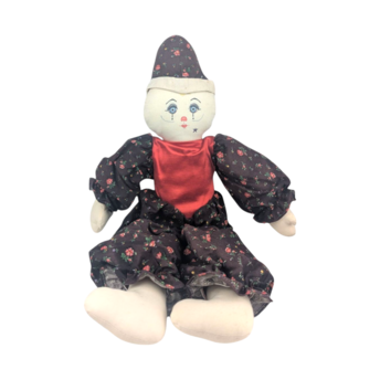 Vintage Handmade Cloth Clown Doll, 20 Inch Soft Fabric Jester Figurine, Collectible One of a Kind Folk Art Toy