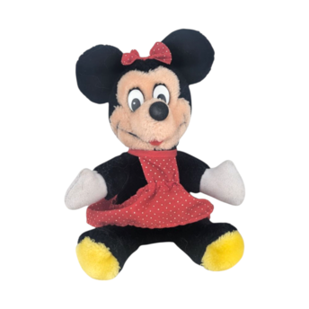 Vintage Minnie Mouse Plush with Red Polka Dot Dress, 7 Inch Classic Disney Stuffed Animal Toy, Collectible Cartoon Character