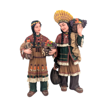 Vintage Resin Harvest Figures, Native American Style Thanksgiving Decorations, Autumn Mantel Decor