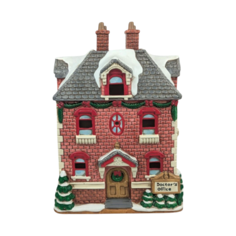 1992 Geo Lefton Doctor's Office Light Up Village House, Vintage Christmas Village Building, Collectible Holiday Decor, Lighted Ceramic House