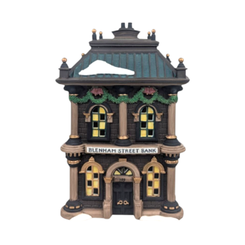 Dept 56 Blenham Street Bank, 1995 Dickens Village Christmas, Light Up House Building, D56, Collectible with Light Cord & Box