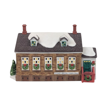 Vintage 1992 Dept 56 New England Village Stony Brook Town Hall #5644-8 Lighted Porcelain Building, D56 Christmas Collectible