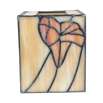 Vintage Stained Glass Tissue Box Cover Holder, Beige, Pink, Floral Design, Art Glass, Bathroom, Bedroom Decor