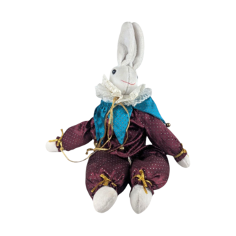 Vintage Beau Jester Bunny Plush, Limited Edition Harlequin Bunny Shelf Sitter, Whimsical Nursery Decor, Collectible Stuffed Animal