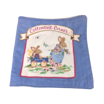 Vintage Handmade Cottontail Corner Cloth Book, 1980s Fabric Soft Book for Baby, Bunny Rabbit Nursery Toy