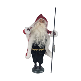 Vintage 1999 Byers' Choice Victorian Santa Figure with Staff, Father Christmas Caroler for Holiday Mantel Decor