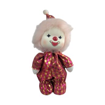 Vintage 1988 Poter Musical Clown Doll, Animated Wind Up Toy, Pink Hair and Gold Suit, 80s Collector Doll Nursery Decor