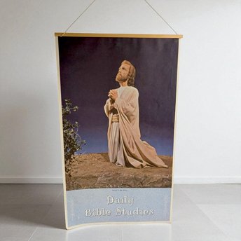 Vintage 1969 Bible Studies Calendar, Jesus in Gethsemane Wall Hanging, Lutheran Church Decor, Christian Religious Art Print