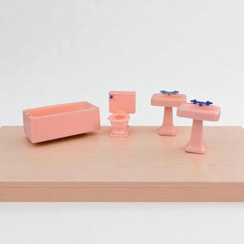 Vintage Renwal Dollhouse Bathroom Furniture, 1950s Pink Plastic Bathtub and Sinks Set, 1:16 Scale Miniature for Doll House