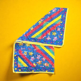 Handmade Clown Baby Quilt, Vintage 80s Crib Blanket Throw with Primary Colors, Colorful Nursery Decor