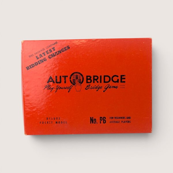 Vintage Auto Bridge deluxe pocket model game box in bright red with black retro typography.