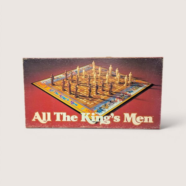 Vintage 1979 All The Kings Men board game box by Parker Brothers featuring game pieces on a red background.