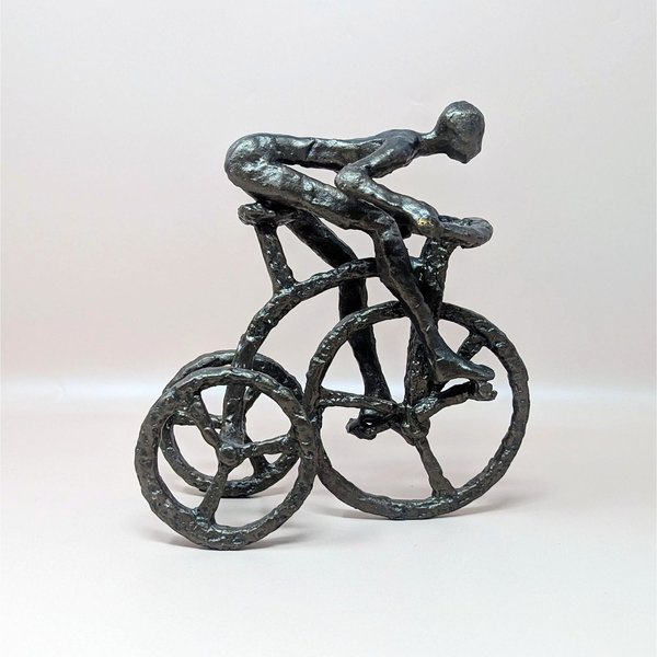 1970s Brutalist Cast Iron Man on Tricycle Sculpture