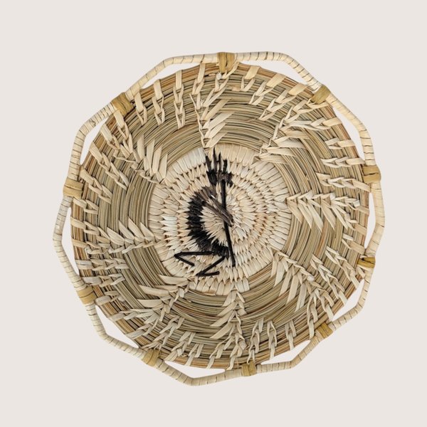 Vintage Southwestern Coiled Grass Basket Tray with Kokopelli Motif