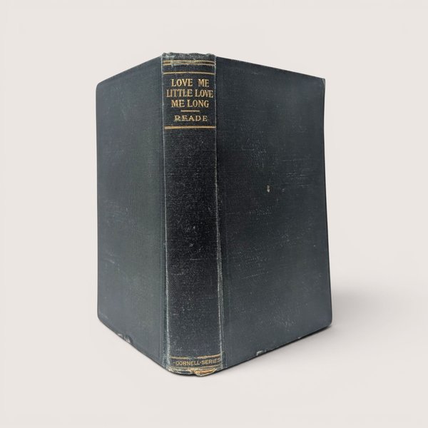 Vintage hardcover book titled Love Me Little, Love Me Long by Charles Reade with a dark clothbound spine.