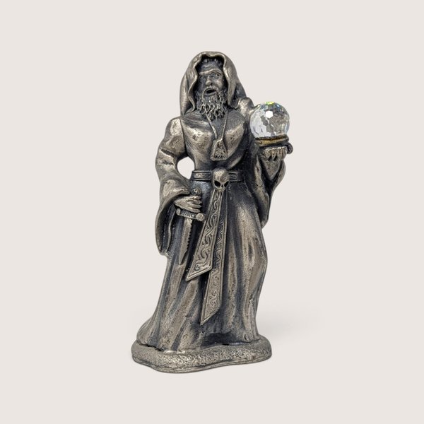 Bottom stamp and signature of Ray Ayres on vintage The Giant Sorcerer pewter wizard figurine by WAPW UK.