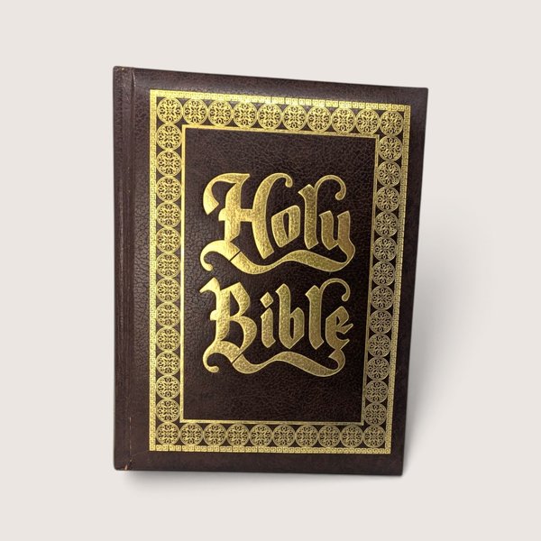 Vintage hardcover Family Altar Edition Holy Bible by Crusade Bible Publishers showing the cover and interior presentation page.