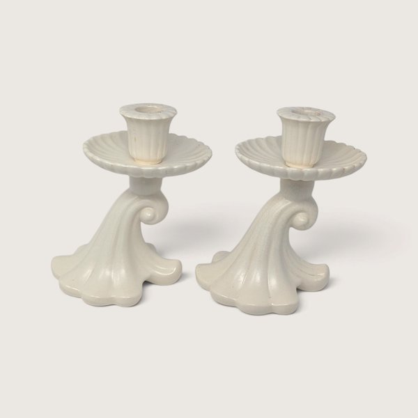 Vintage Red Wing 1197 Ceramic Candle Holder Pair White Taper Holders