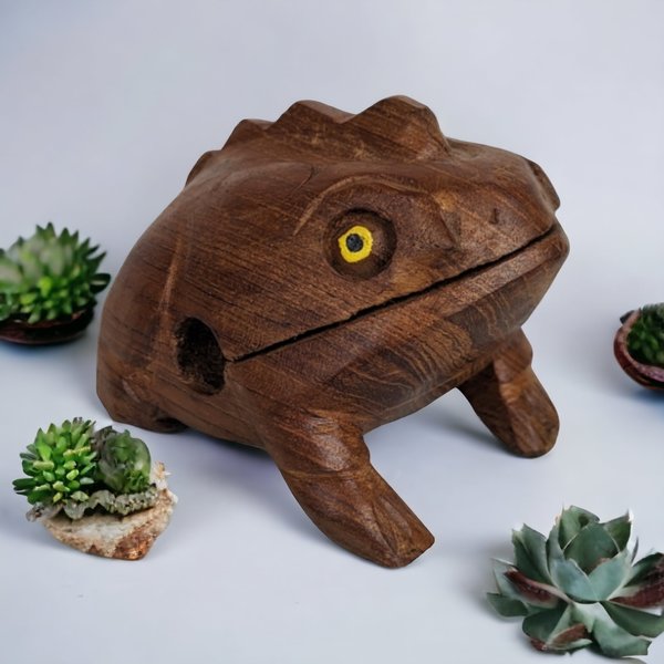 Vintage Carved Wooden Frog Percussion Instrument (Missing Pole)