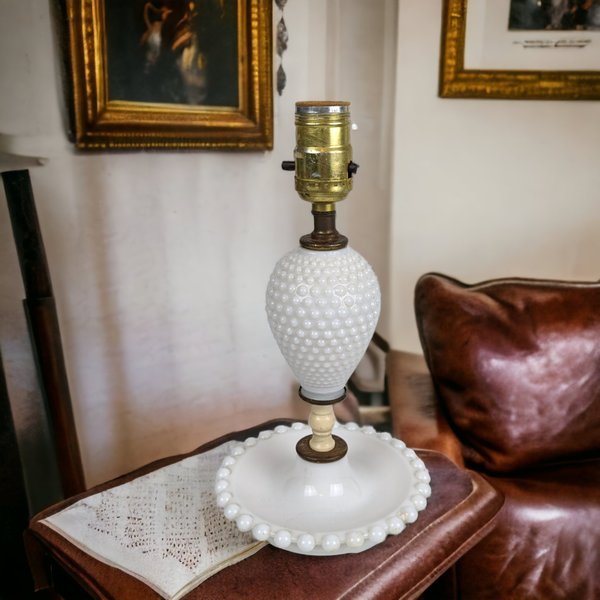 Add Vintage Charm with a Milk Glass Hobnail Boudoir Lamp, Perfect for Nightstand or Vanity